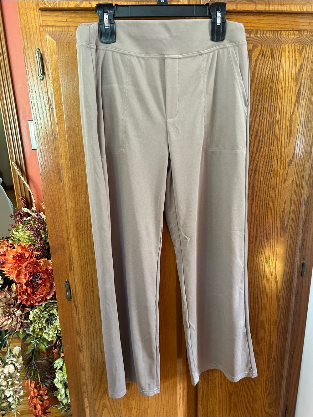 Pull-On Wide-Leg Pants in Taupe